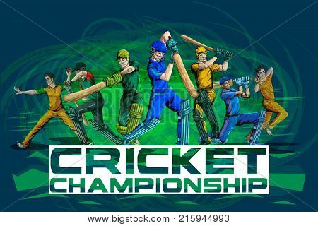 Concept of sportsman playing Cricket match sport. Vector illustration