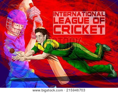 Concept of sportsman playing Cricket match sport. Vector illustration