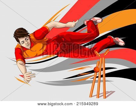 Concept of sportsman playing Cricket match sport. Vector illustration