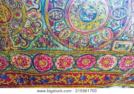 KETAWALA SRI LANKA - DECEMBER 1 2016: The bright paintings on walls of Bogoda Temple with complex floral patterns on December 1 in Ketawala.