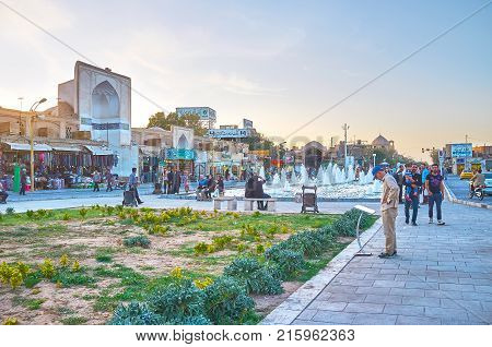 YAZD IRAN - OCTOBER 17 2017: Amir Chakhmaq square in the most busy place in the city during evening time on October 17 in Yazd