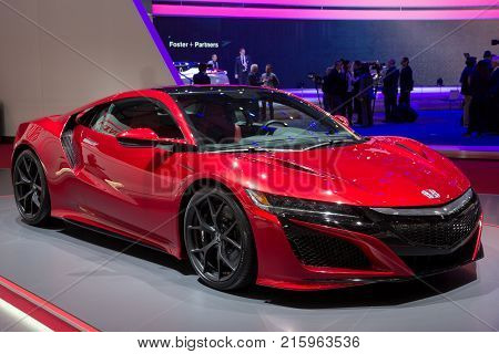 GENEVA, SWITZERLAND - MARCH 1, 2016: Honda NSX sports car at the 86th Geneva International Motor Show.