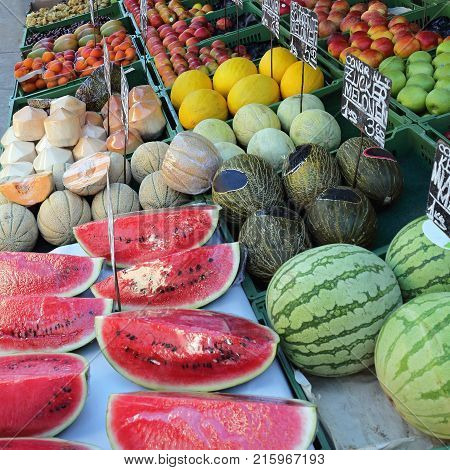 Fresh Summer Fruit Pieces at Farmers Market