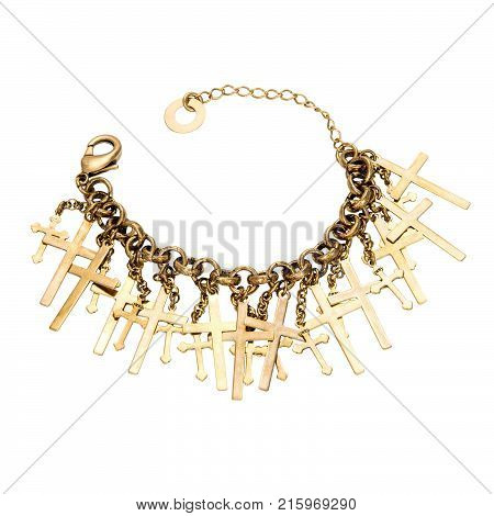 Gold Bracelet with a cross isolated. Acessory