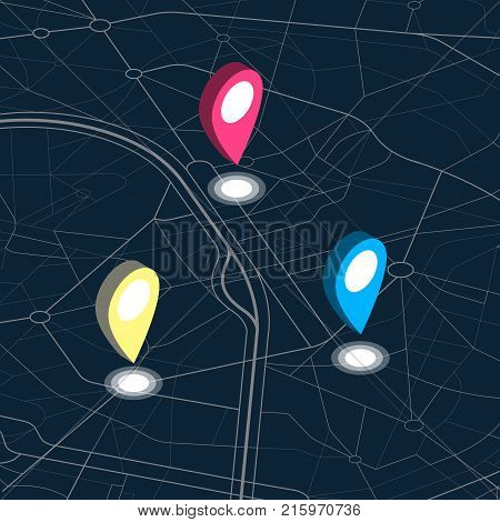 City map with pin. Vector map pointer icon. Dashboard theme creative infographic of city map navigation.