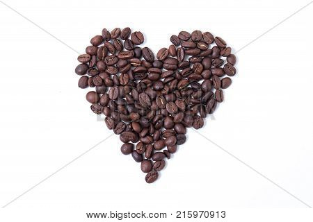 Heart made of coffee beans. Coffee love. Coffee Heart.