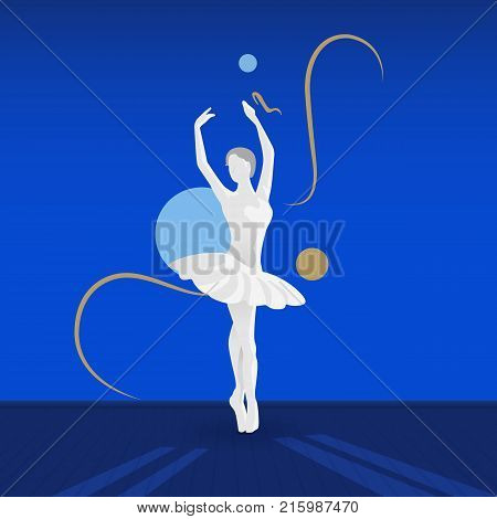 Flat style vector illustration. Baller dancer on blue backgroud