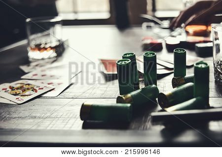 Game two businessmen for money in poker