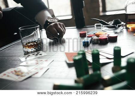 Game of two businessmen for money in poker