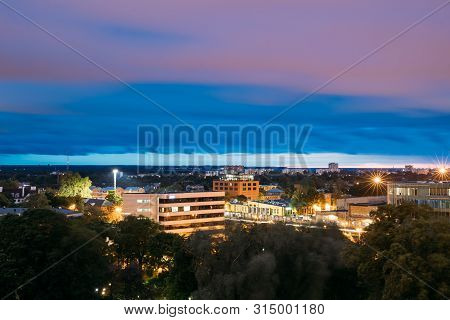 Tallinn, Estonia - July 2, 2019: Cityscape Skyline At Summer Evening Night. View From Patkuli Viewpo
