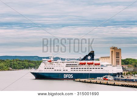 Oslo, Norway - June 12, 2019: Modern Ferry Boat At Pier Awaiting Loading Cargo From Port And Passeng