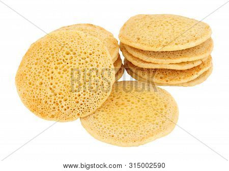 Tradition Thin Pikelet Flat Crumpets Isolated On A White Background