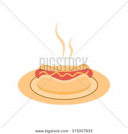 Hot Dog On A Plate. Fast Food Menu. Vector Illustration
