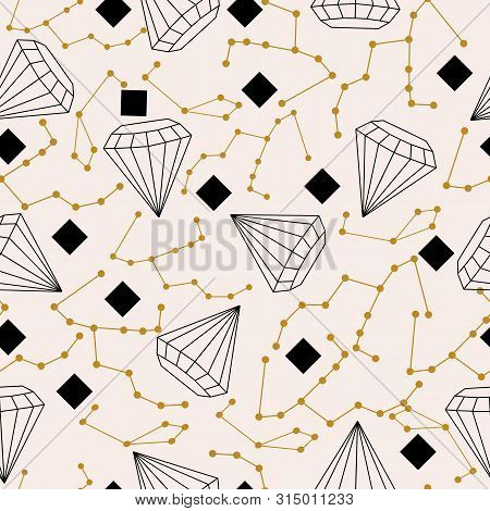 Celestial Elements And Diamonds, In A Seamless Pattern Design