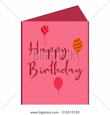Birthday Card  Illustration Pink With Striped Balloons, Gift, Fun