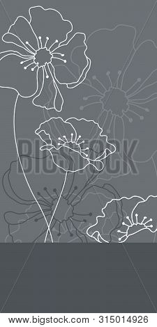 Narrow Mourning Card With Grey And White Flowers Banner