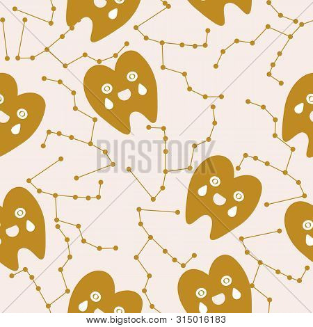 Golden Teeth And Celestial Elements. Vector Icons