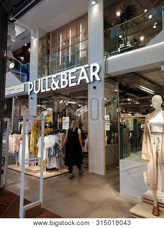 Thessaloniki, Greece - May 25 2019: Pull & Bear Retailer Store Interior With Logo. Spanish Clothes &