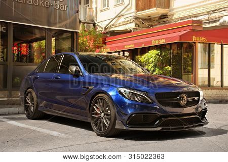 Kiev, Ukraine - May 3, 2019: Blue Mercedes Brabus Parked In The City