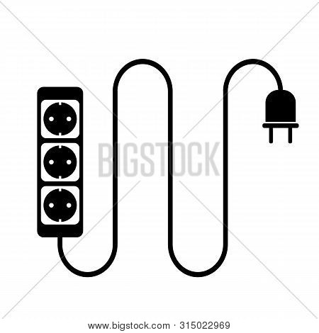 Simple Flat Black And White Electric Extension Cord Or Extension Cable Icon With Power Strip Vector 