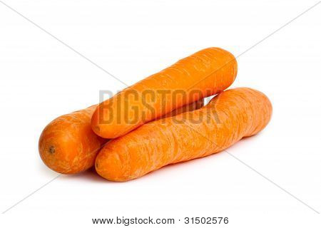 Three Carrots Isolated Over White