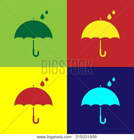 Color Umbrella And Rain Drops Icon Isolated On Color Background. Waterproof Icon. Protection, Safety