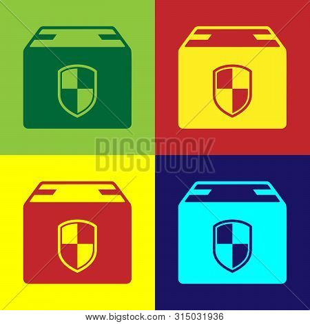 Color Delivery Pack Security Symbol With Shield Icon Isolated On Color Background. Delivery Insuranc