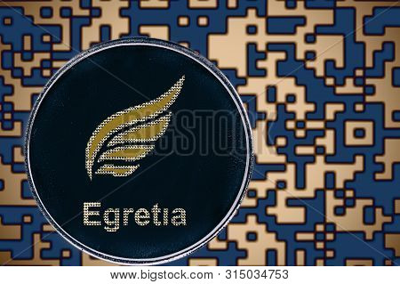 Bitcoin Legretia Egt Coin Cryptocurrency On The Background Of Crypto Code