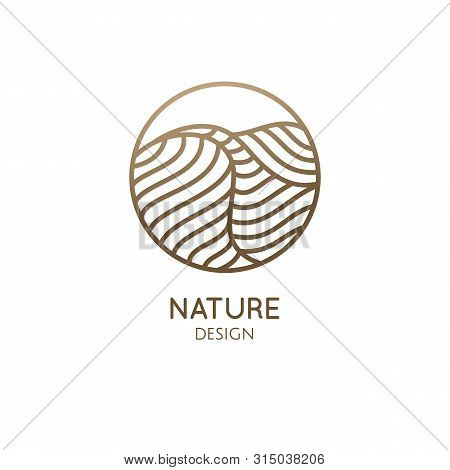 Desert Logo Template. Vector Round Icon Of Water Or Desert Landscape With Barkhans. Abstract Ornamen