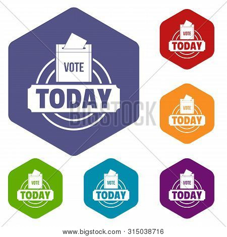 Vote Today Icons Colorful Hexahedron Set Collection Isolated On White