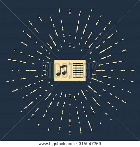 Beige Music Book With Note Icon Isolated On Dark Blue Background. Music Sheet With Note Stave. Noteb