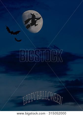 Halloween Card With Full Moon And Bats