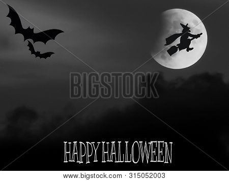 Halloween Card With Full Moon And Bats