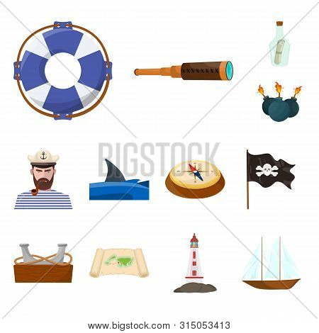 Vector Illustration Of Marine And Adventure Sign. Set Of Marine And Ocean Stock Vector Illustration.