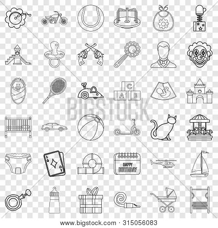 Newborn Icons Set. Outline Style Of 36 Newborn Icons For Web For Any Design