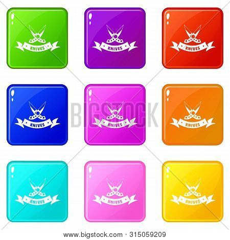 Knive Weapon Icons Set 9 Color Collection Isolated On White For Any Design