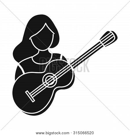 Vector Design Of Girl And Guitar Logo. Collection Of Girl And Woman Vector Icon For Stock.