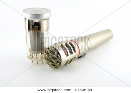 Gamle glas Triode (ventil) og mikrofon