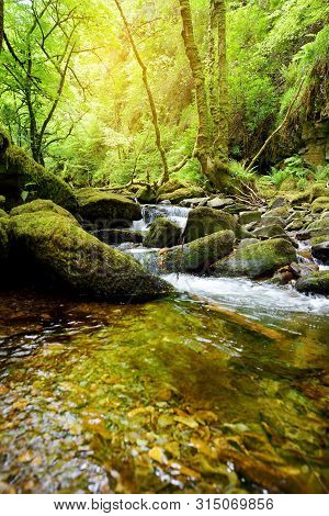 Small Waterfalls Near Torc Waterfall, One Of Most Popular Tourist Attractions In Ireland, Located In