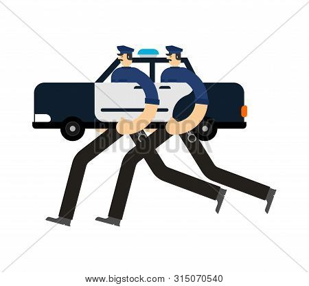 Police Car Patrol Isolated. Police Officer In Car. Cop Patrolling Street
 