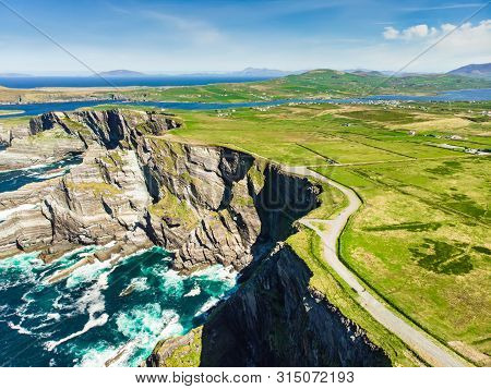 Amazing Wave Lashed Kerry Cliffs, The Most Spectacular Cliffs In County Kerry, Ireland. Tourist Attr