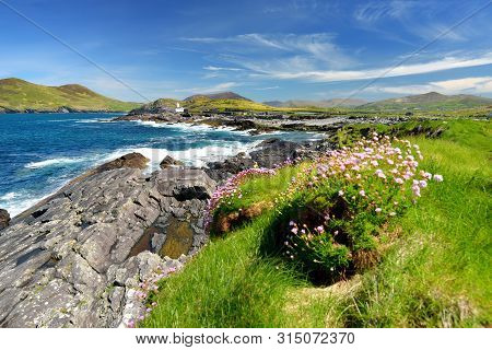 Beautiful View Of Valentia Island Lighthouse At Cromwell Point. Locations Worth Visiting On The Wild
