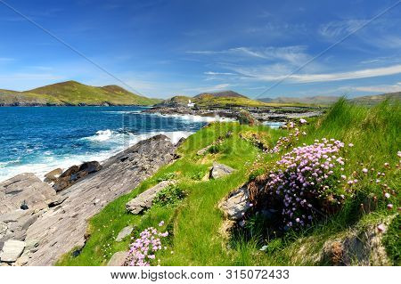 Beautiful View Of Valentia Island Lighthouse At Cromwell Point. Locations Worth Visiting On The Wild