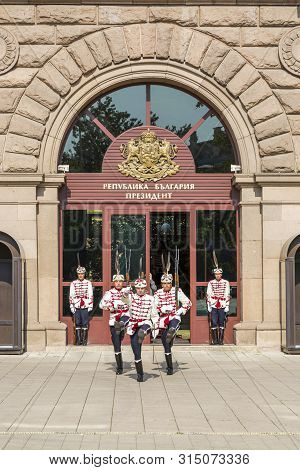 Sofia, Bulgaria - August 09, 2017:  Guardsmen At The Entrance To The Residence Of The President Of B