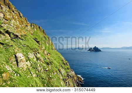 Skellig Michael Or Great Skellig, Home To The Ruined Remains Of A Christian Monastery. Inhabited By