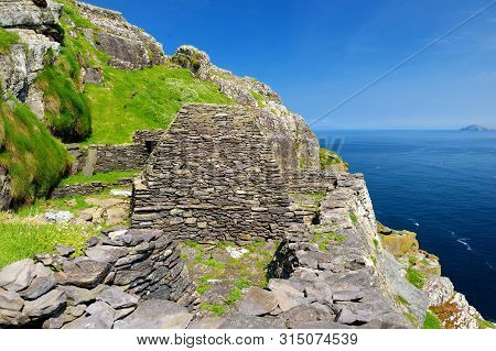 Skellig Michael Or Great Skellig, Home To The Ruined Remains Of A Christian Monastery. Inhabited By