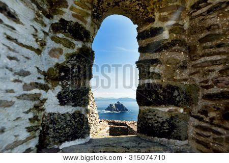 Skellig Michael Or Great Skellig, Home To The Ruined Remains Of A Christian Monastery. Inhabited By