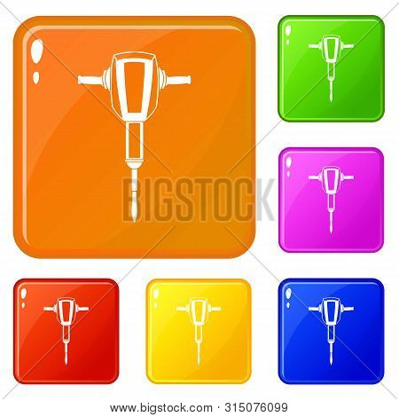 Pneumatic Plugger Hammer Icons Set Collection 6 Color Isolated On White Background
