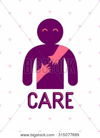 Beloved Man With Care Hands Of A Lover Woman Hugging Him Around From Behind, Vector Icon Logo Or Ill