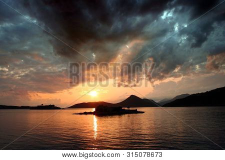 Fantastic Sunset Landscape With Dramatic Sky At Peninsula Lustica In Montenegro